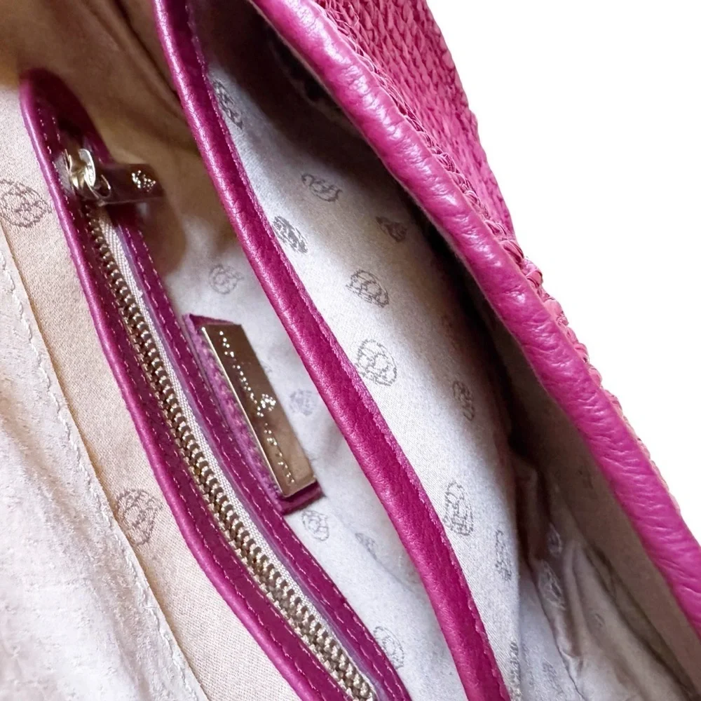 Helen Kaminski Raffia and Leather Shoulder Bag Raspberry